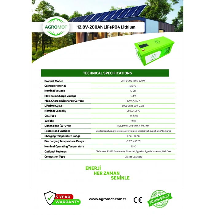 Agromot 12.8V 200AH Lityum Akü