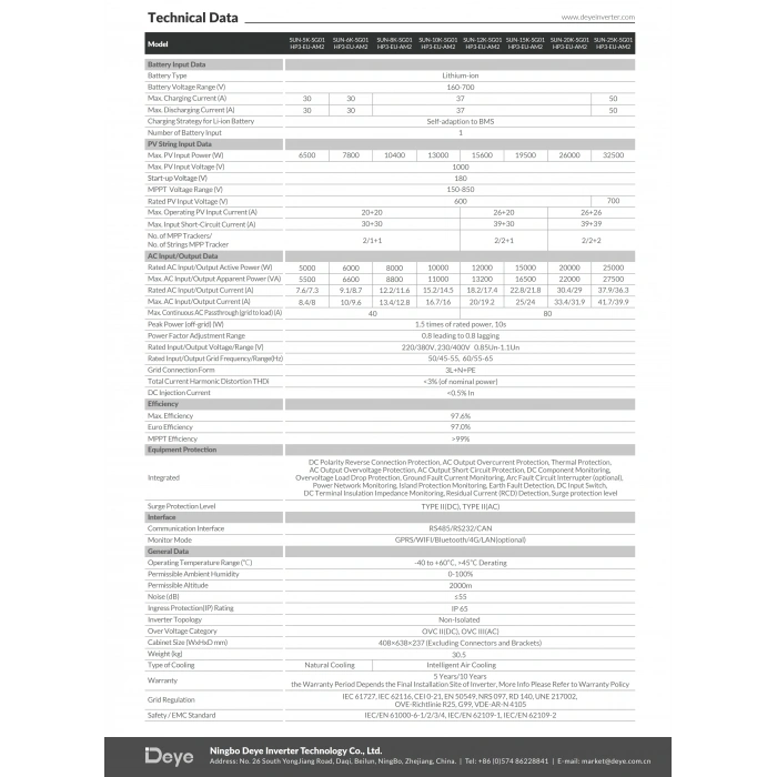 Deye 10 kW Trifaze HV Hibrit İnverter