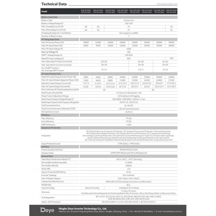 Deye 12 kW Trifaze HV Hibrit İnverter