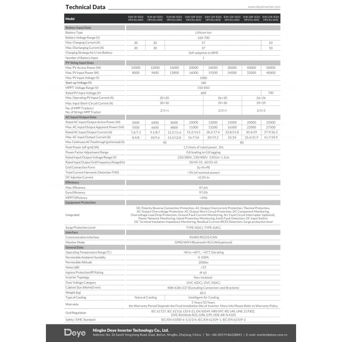 Deye 15 kW Trifaze HV Hibrit İnverter