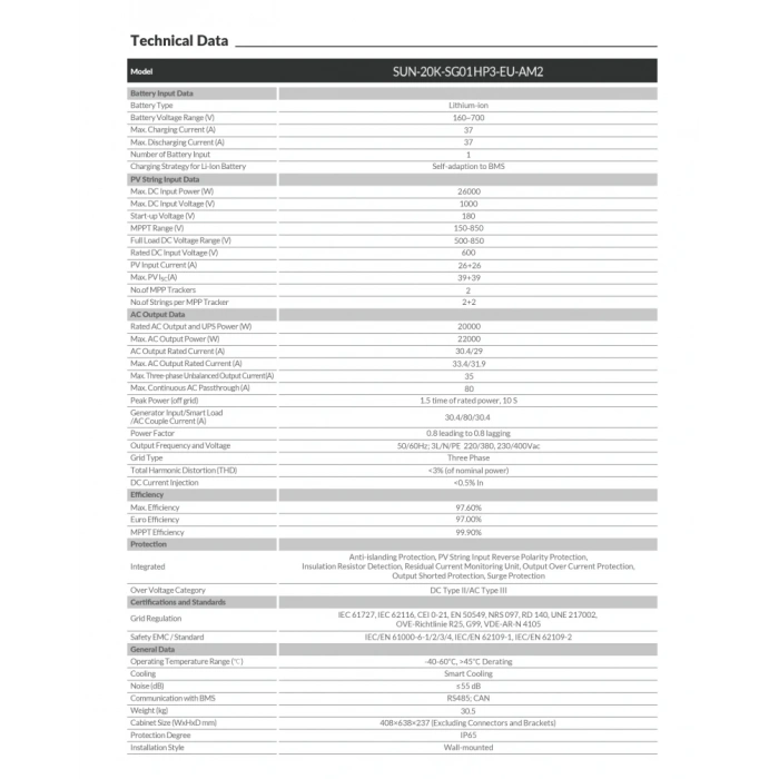 Deye* 20 KW Trifaze HV Hibrit İnverter