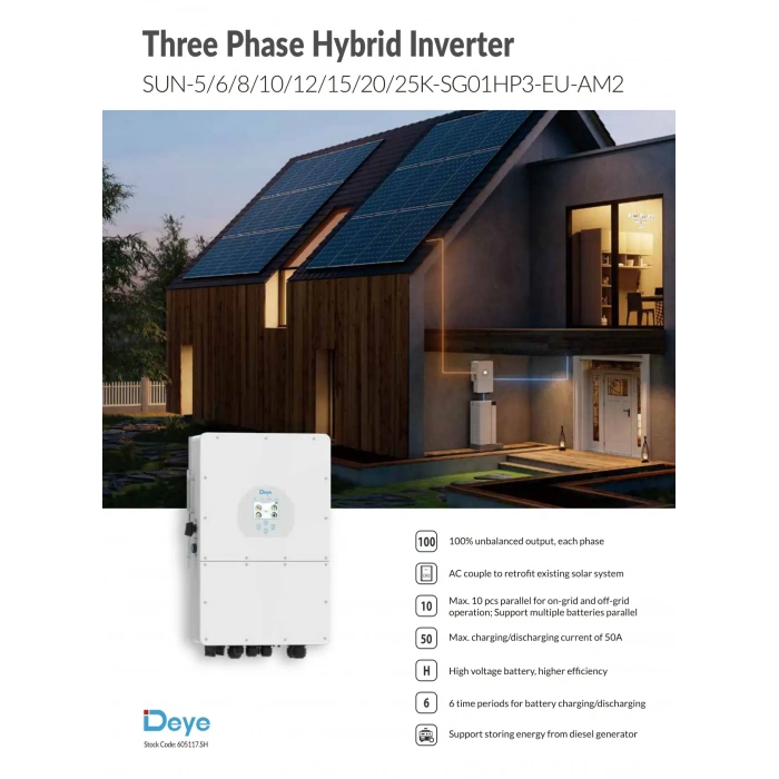 Deye 20 kW Trifaze HV Hibrit İnverter (Dahili Wifi ve Limiter)