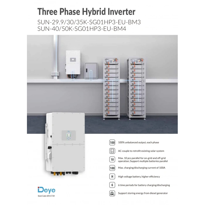 Deye 30 kW Trifaze HV Hibrit İnverter (Dahili Wifi ve Limiter)