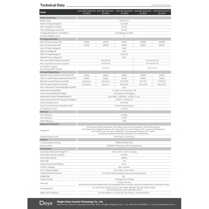 Deye 40 kW Trifaze HV Hibrit İnverter