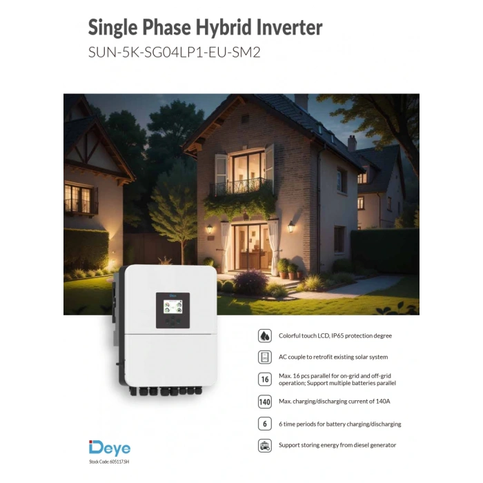 Deye* 5 KW Hibrit Monofaze LV Hibrit İnverter