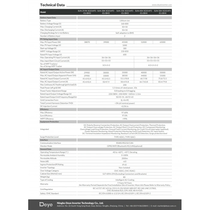 Deye 50 kW Trifaze HV Hibrit İnverter