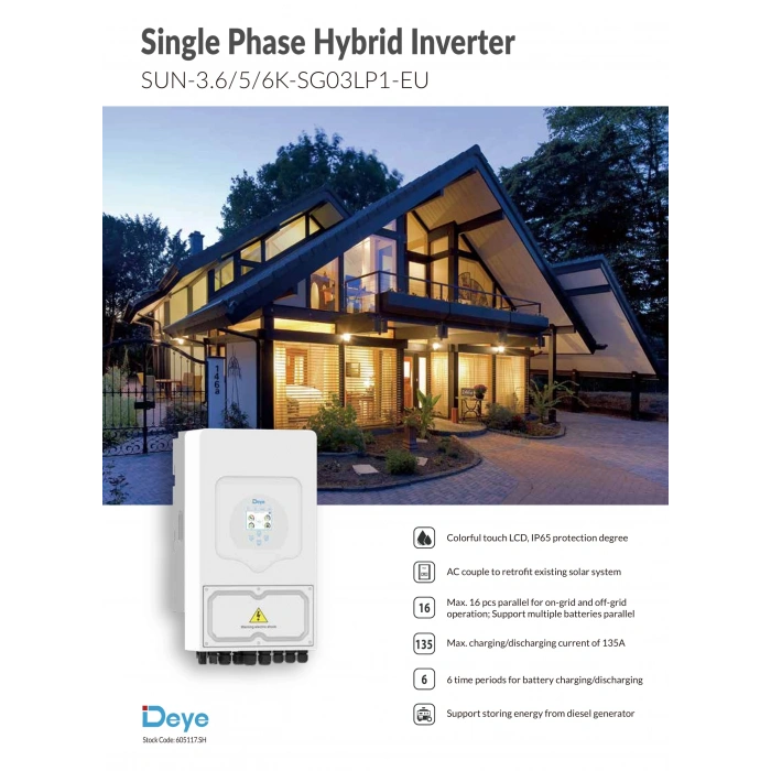 Deye 6 kW Monofaze LV Hibrit İnverter