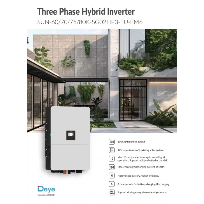 Deye 60 kW Trifaze HV Hibrit İnverter (Dahili Wifi ve Limiter)