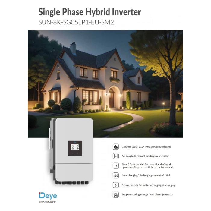 Deye* 8 KW Monofaze LV Hibrit İnverter