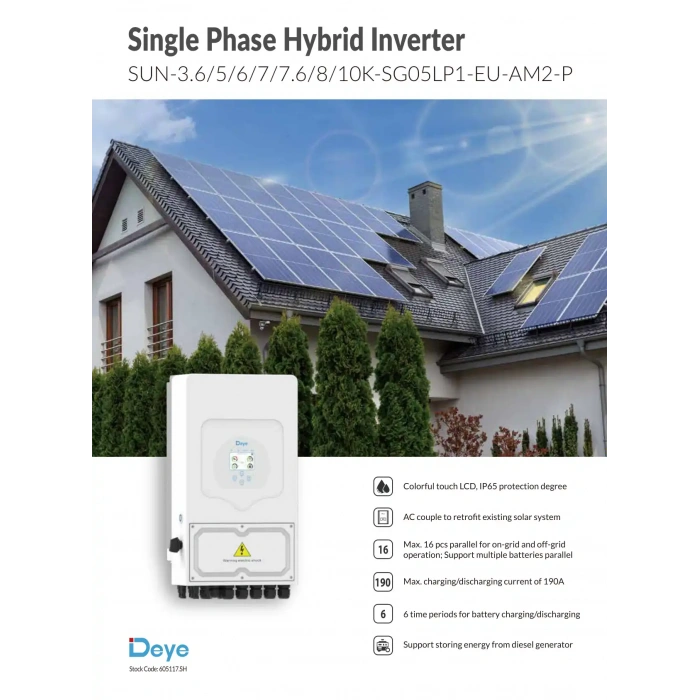 Deye 8 kW Monofaze LV Hibrit İnverter (Dahili Wifi ve Limiter)