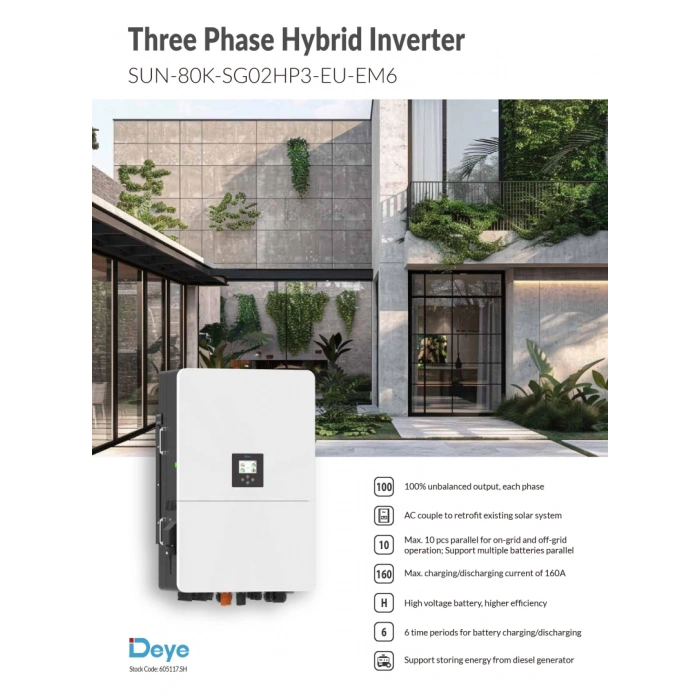 Deye 80 kW Trifaze HV Hibrit İnverter