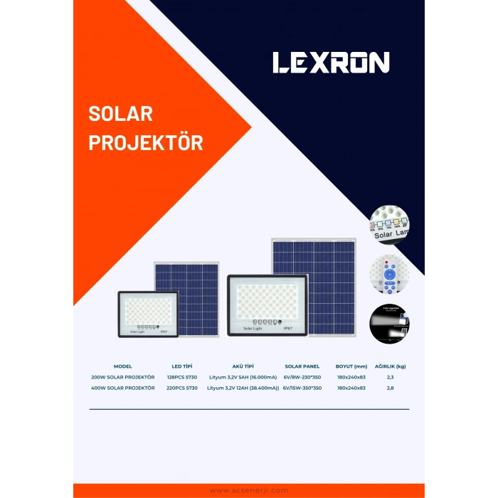 Lexron 100 W Solar Projektör