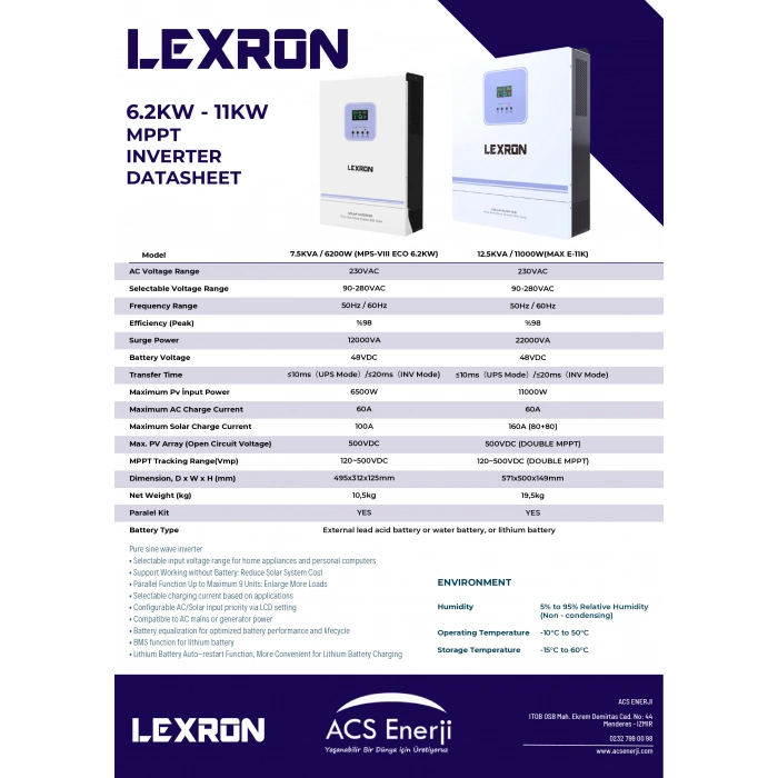 Lexron 11KW HV 2XMPPT Akıllı İnverter 48V