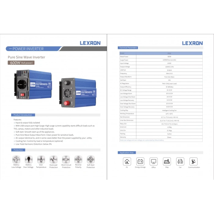 Lexron 12V 600W Tam Sinüs İnverter