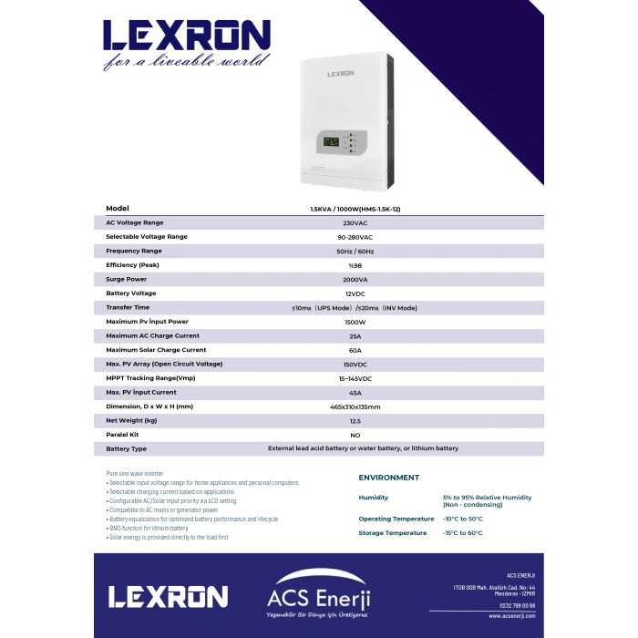 Lexron 1KW MPPT 12V Akıllı İnverter
