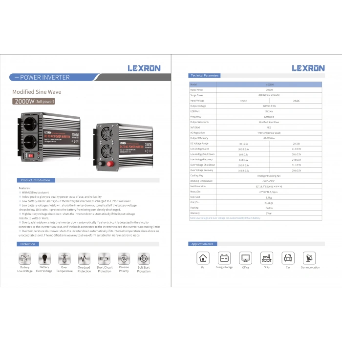 Lexron 2000W-12V Modifiye Sinüs İnverter