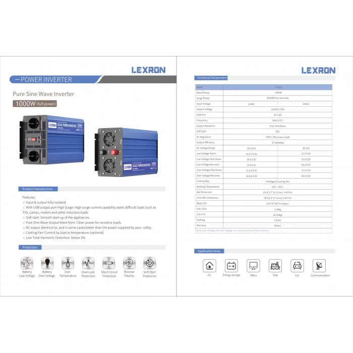 Lexron 24V 1000W Tam Sinüs İnverter