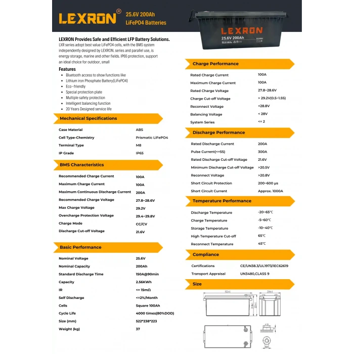 Lexron 25.6V 200Ah Lityum Batarya