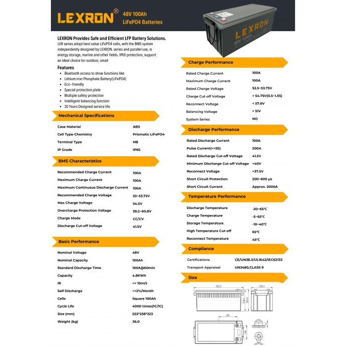 Lexron 48V 100AH Lityum Batarya