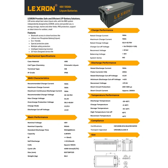 Lexron 48V 100Ah Lityum Batarya