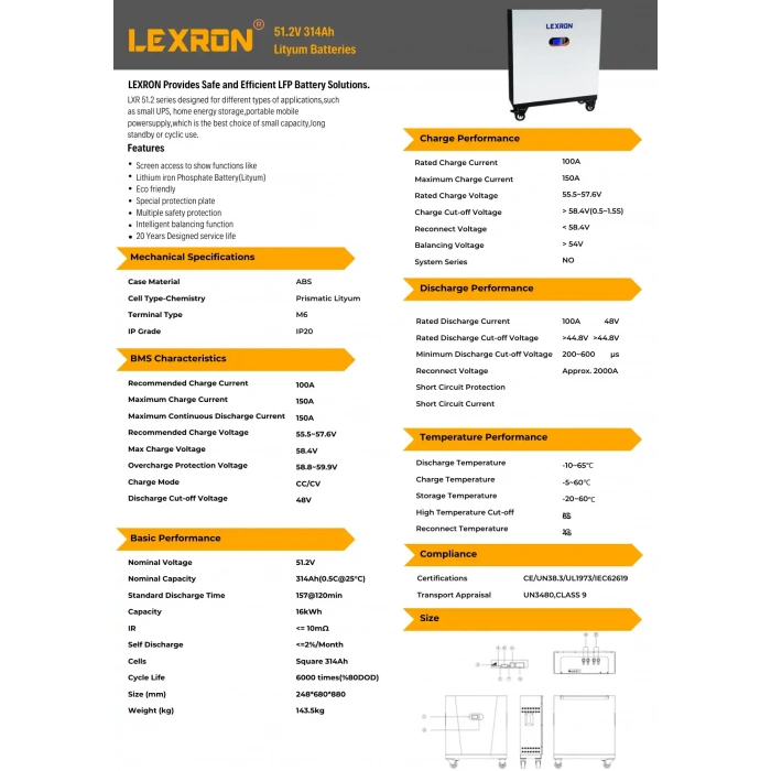 Lexron 51.2V 314Ah Premium Serisi Lityum Batarya