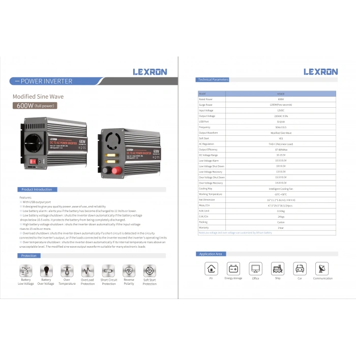 Lexron 600W-12V Modifiye Sinüs İnverter