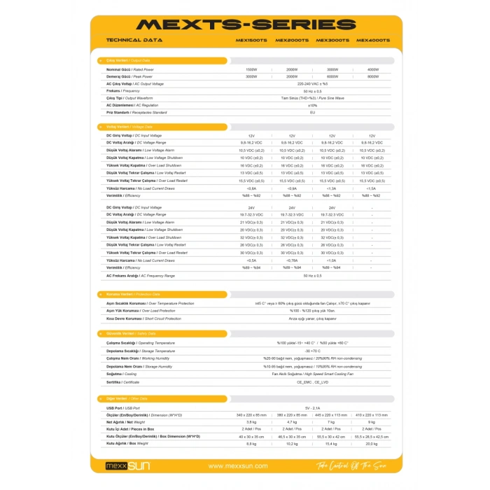Mexxsun 3000W 12V Tam Sinüs İnverter