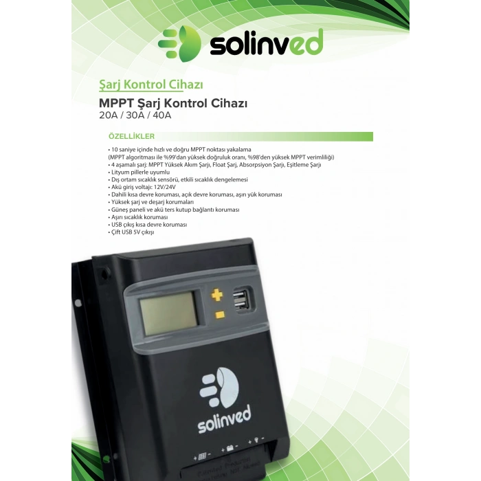 Solinved 20A MPPT Şarj Kontrol Cihazı