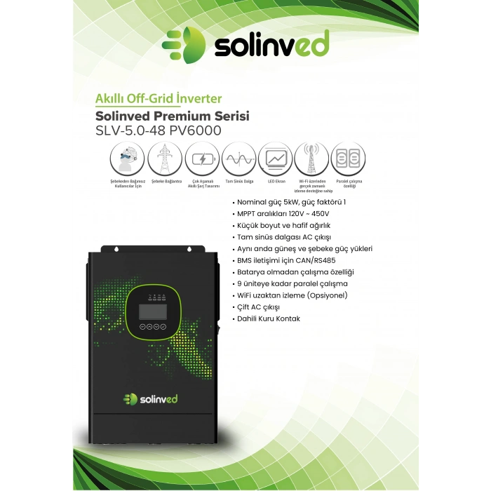 Solinved 5.0 kW Gordion Serisi MPPT Off-Grid Invertör 48V (Paralellenebilir)