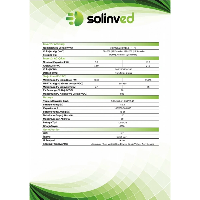 Solinved 6 kW 48V Aspendos Serisi All In One İnverter Modülü