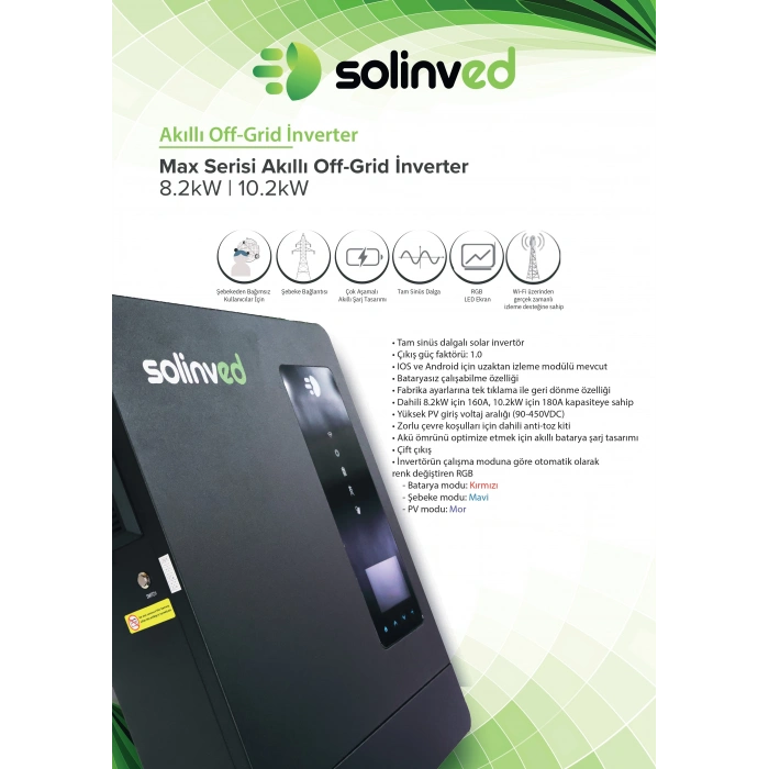 Solinved 8.2 kW Max Serisi MPPT Off Grid İnverter
