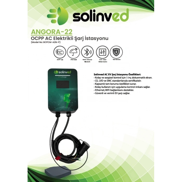 Solinved Angora 22 kW OCPP AC Elektrikli Araç Şarj İstasyonu
