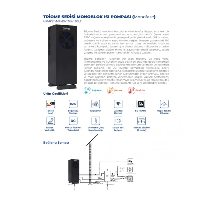 Tommatech 10 kW R290 Monofaze Triome Serisi Isı Pompası
