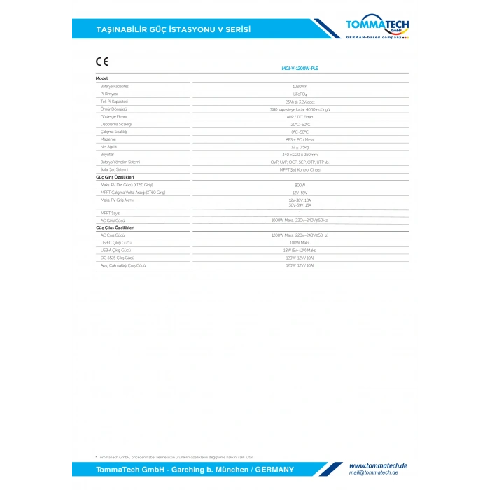 TommaTech 1030Wh Taşınabilir Güç Kaynağı