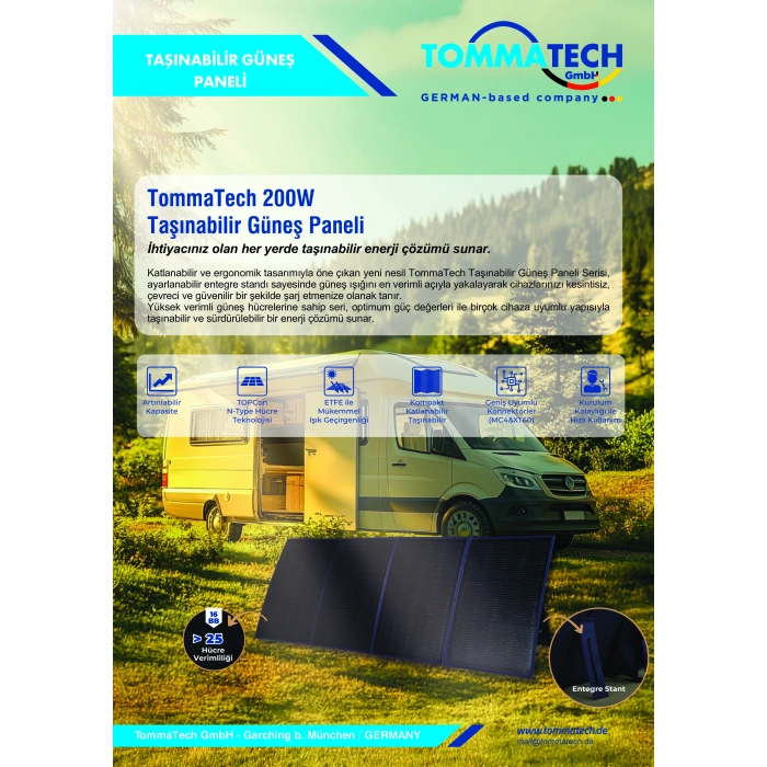 TommaTech 200Wp Taşınabilir Güneş Paneli