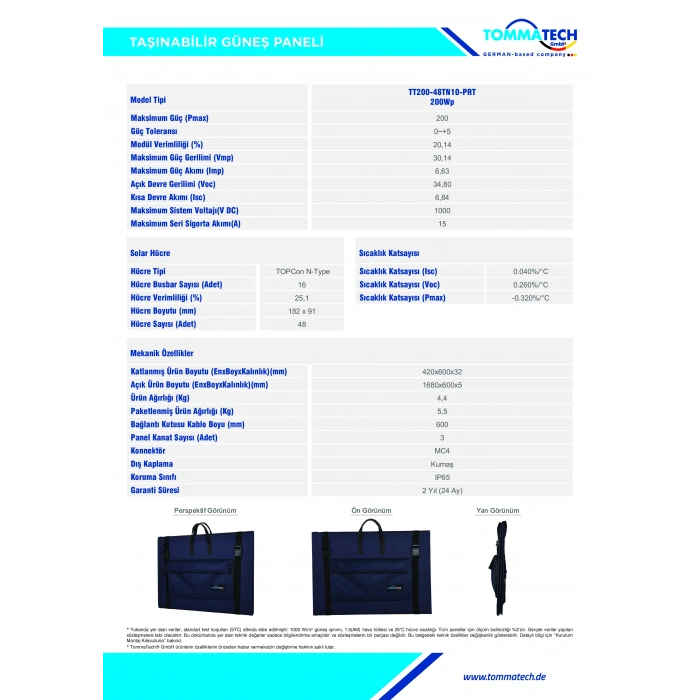 TommaTech 200Wp Taşınabilir Güneş Paneli