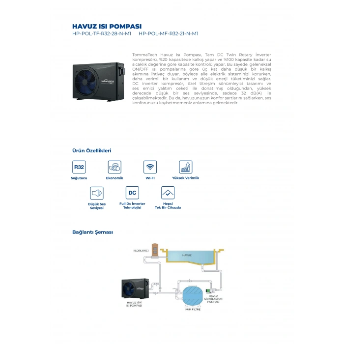TommaTech 28kW Havuz Isı Pompası(TriFaze)