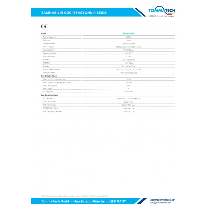 TommaTech 448Wh Taşınabilir Güç Kaynağı