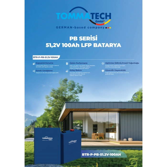 TommaTech 51.2V 100Ah PB Serisi LFP Lityum Batarya