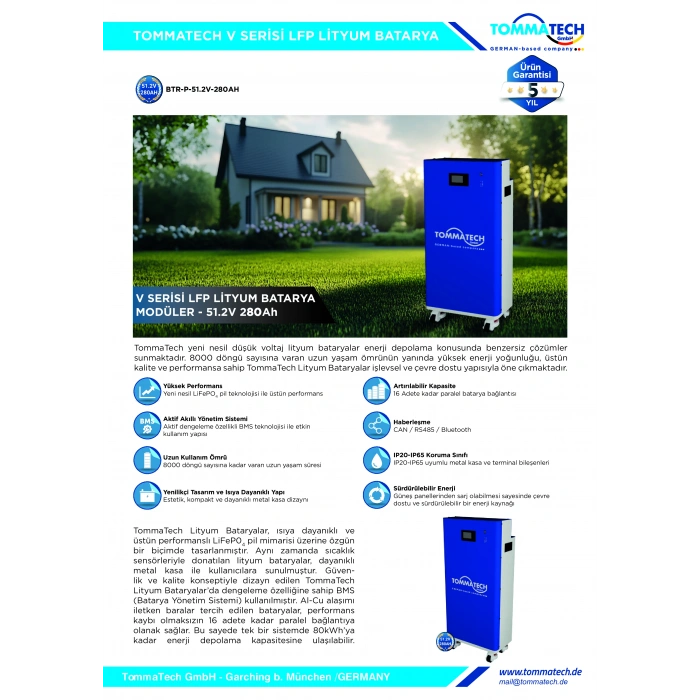 Tommatech 51.2V 280Ah 15 KW Lityum Akü