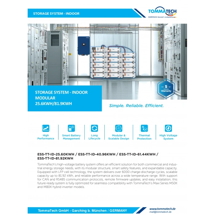 TommaTech 5.1kW Modüler Yüksek Voltajlı Enerji Depolama Modülü