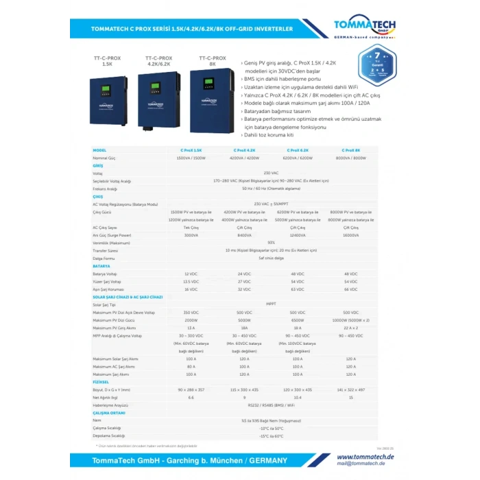 TommaTech C ProX Serisi 8 kW İnverter