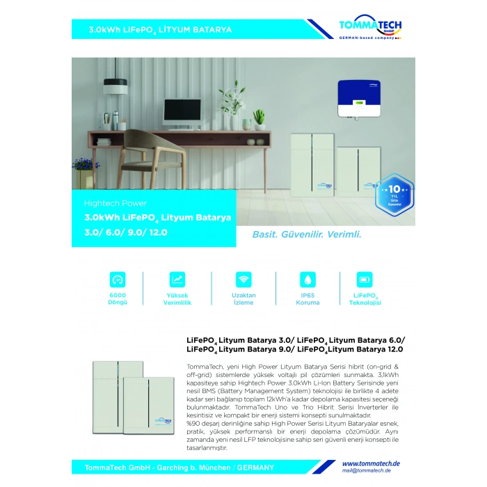 TommaTech Hightech Power 3.0kWh LiFePO4 Lityum Batarya