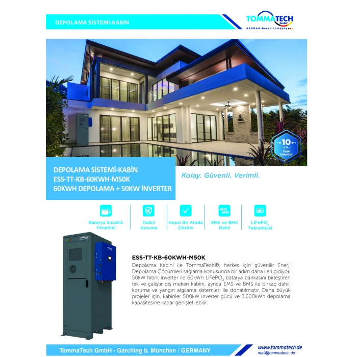 TommaTech Kabin Tipi 60kWh-50kW Güç ve Enerji Depolama
