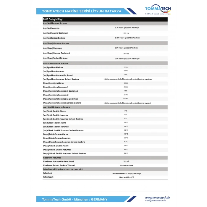 Tommatech Marine ABS+PC Kasa 25.6V 200AH LFP Lityum Batarya