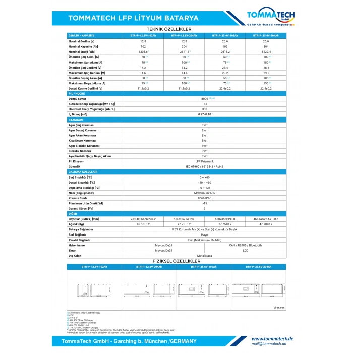 TommaTech Modular Series 25.6V 204 AH LFP Lityum Batarya