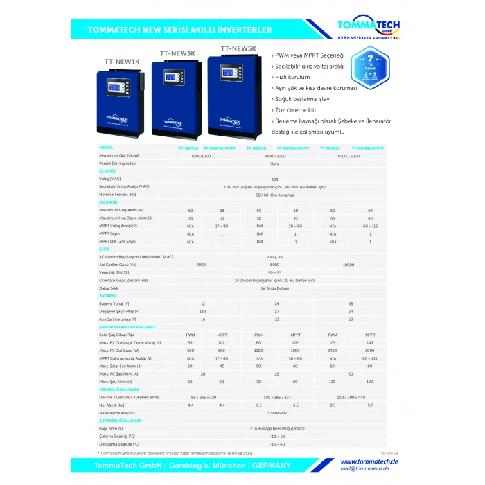 TommaTech New 1K 12V MPPT 1000W Akıllı İnverter