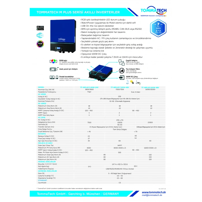 TommaTech Plus 11K 48V HV MPPT 11.000W P Akıllı İnverter