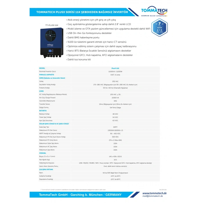 TommaTech PlusX Serisi 11 kW İnverter