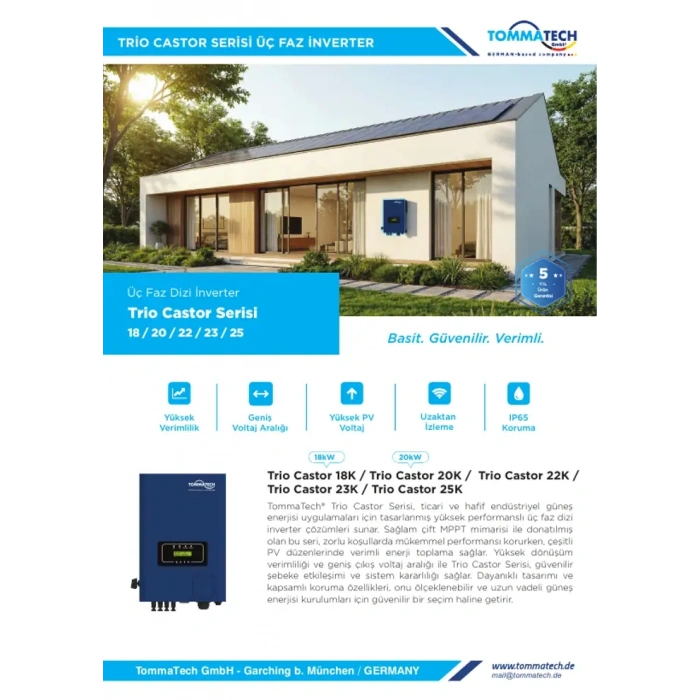 TommaTech Trio Castor Serisi 25 kW Trifaze On Grid İnverter